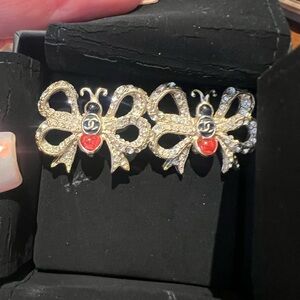 CHANEL Crystal and enamel butterfly earrings